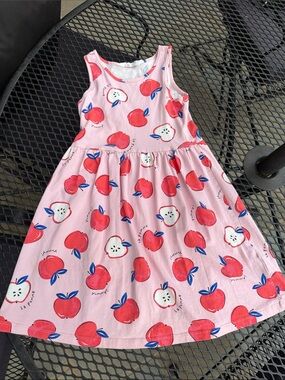 Girl’s back to school Pink Apple-Print Sleeveless Dress
